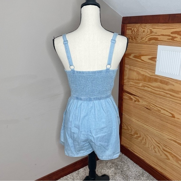 As U Wish Chambray Denim Cotton Tie Front Romper in Sky Blue Small - Picture 5 of 13